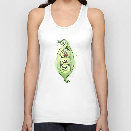 Peas in a Pod Funny Whimsical Siblings Watercolor Unisex Tank Top
