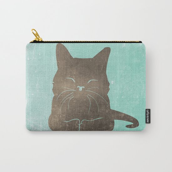 Happy cat illustration in blue and brown Carry-All Pouch