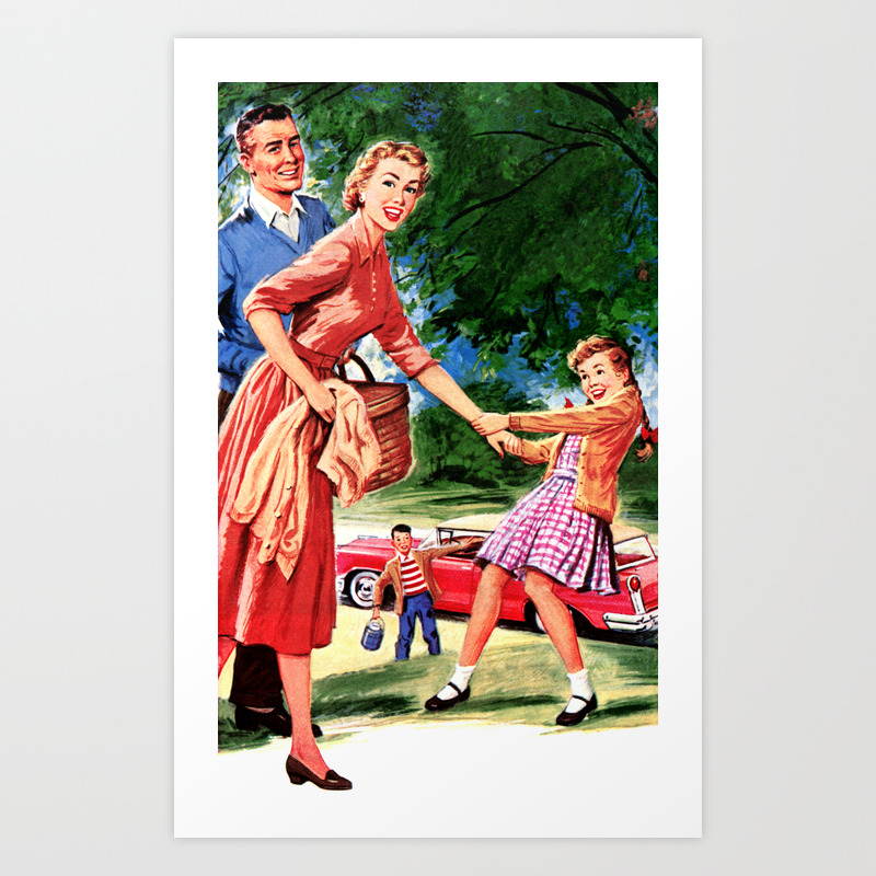 Vintage Illustration Of An Happy Family Art Print By Graphikz
