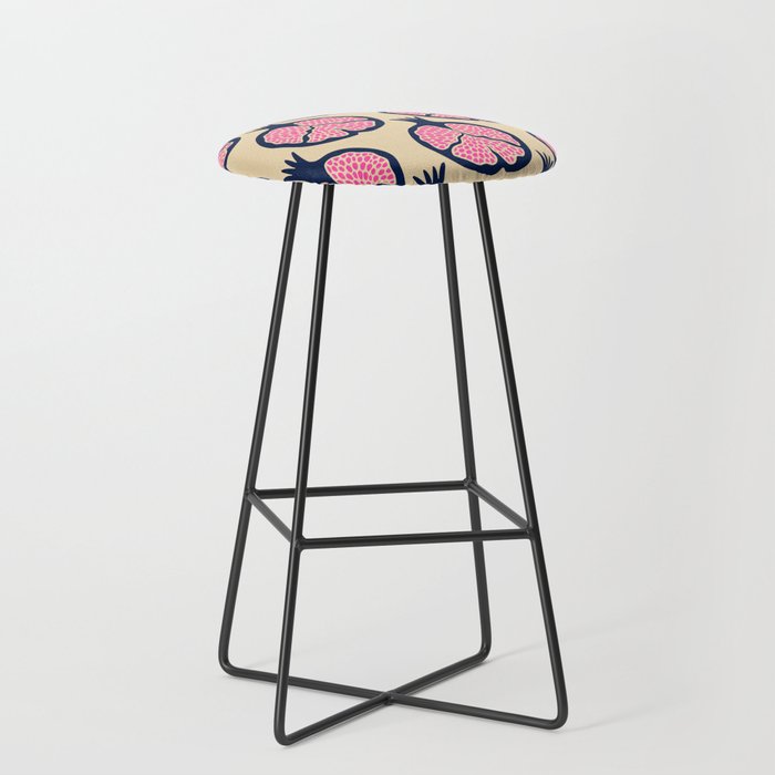 POMEGRANATES in PINK AND DARK BLUE ON SAND Bar Stool