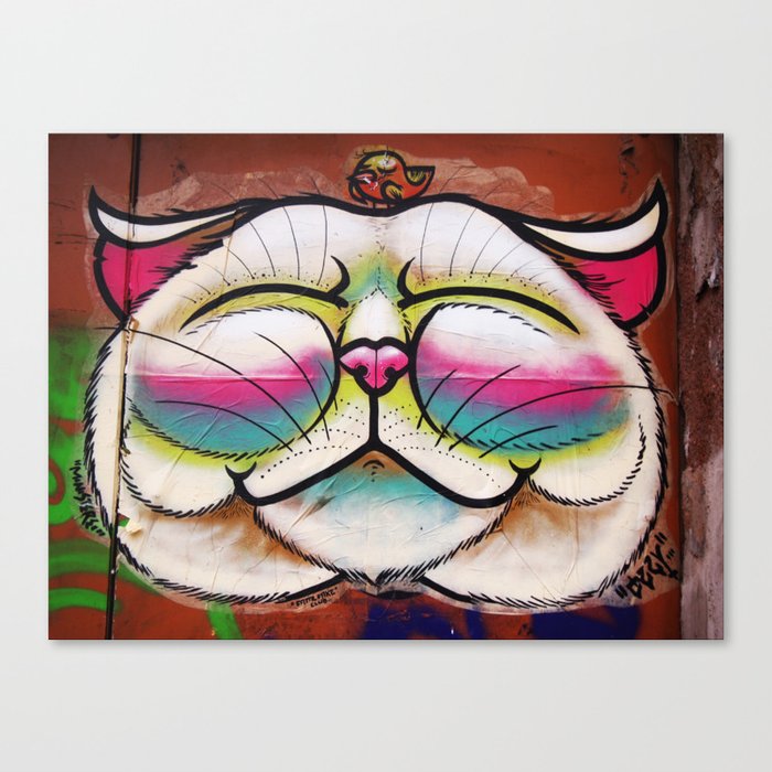 Smiling Cat & Bird Canvas Print