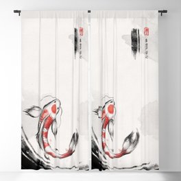 Good Luck And Peace Koi Japanese Ink Blackout Curtain