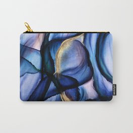 Mesmerize - Indigo, Cerulean, and Pale Pink Abstract Carry-All Pouch | Ocean, Digital, Abstract, Ink, Alcoholink, Contemporary, Indigo, Stainedglass, Fluid, Metallic 