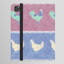 Patriotic Rooster and Chicken on Red and Blue Stripes iPad Folio Case