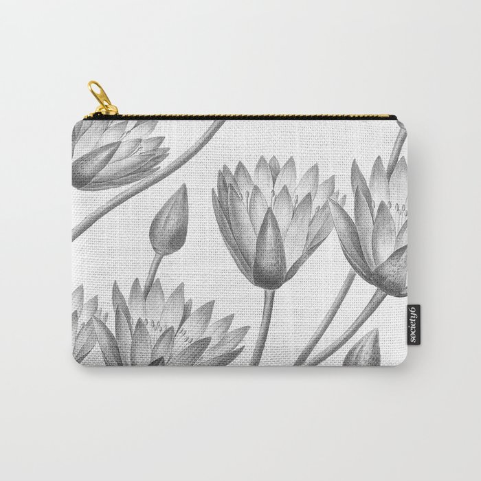 Water Lily Black And White Carry-All Pouch