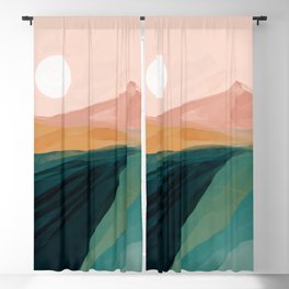 pink, green, gold moon watercolor mountains Blackout Curtain