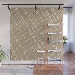Rough Weave Painted Abstract Burlap Painted Pattern in Beige and White Wall Mural