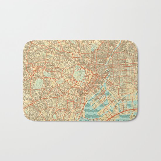 Tokyo Map Retro Bath Mat