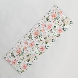 Sunny Floral Pastel Pink Watercolor Flower Pattern Yoga Mat