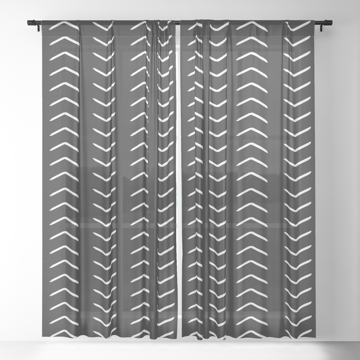 African Mudcloth Black Chevron Arrows Sheer Curtain By Hellcom