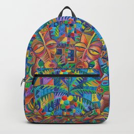 The Happy Villagers IV painting of traditional African village life Backpack