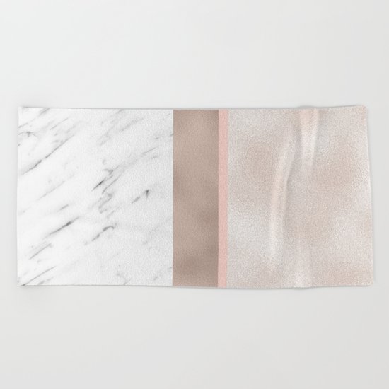 Cloudy marble on golden rose Beach Towel