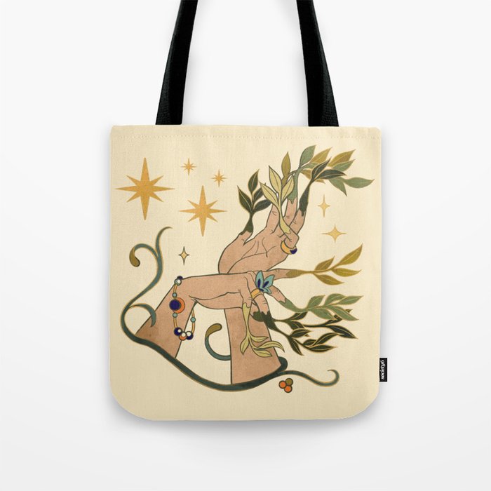 Nymph Hands With Leaves Vintage Tote Bag