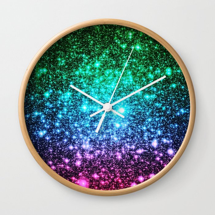 glitter Cool Tone Ombre (green blue purple pink) Wall Clock