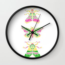Insects Pink Green Tri Tall Set Wall Clock
