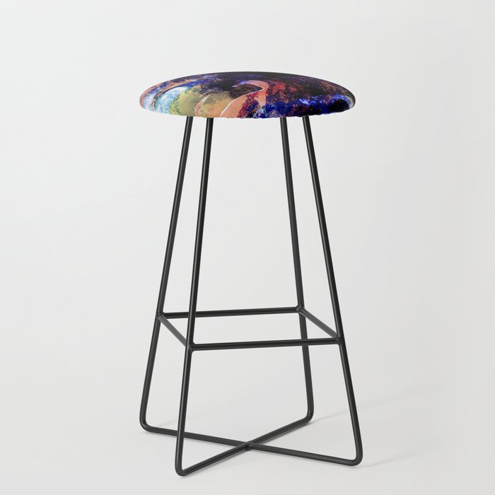 African Dye - Colorful Ink Paint Abstract Ethnic Tribal Art Dark Navy Blue Bar Stool