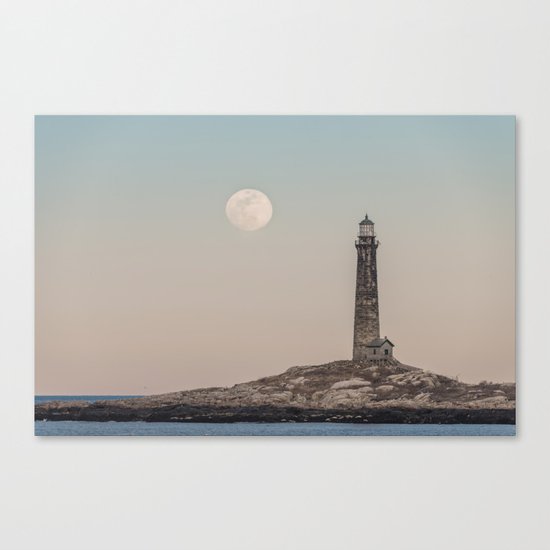 Pink moon rising over Thacher Island Canvas Print