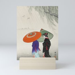 Women walking in the rain - Vintage Japanese Woodblock Print Mini Art Print