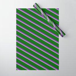 [ Thumbnail: Plum, Dark Green & Dark Orchid Colored Lined/Striped Pattern Wrapping Paper ]