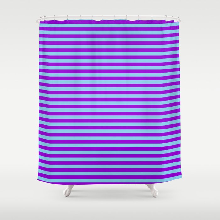 Sky Blue & Dark Violet Colored Striped Pattern Shower Curtain