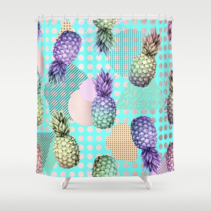 Pineapple Summer Rainbow Rose Gold Shower Curtain By Naturemagick