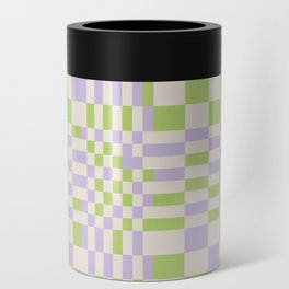 Happy Colorful Checkered Pattern Green and Lilac Can Cooler
