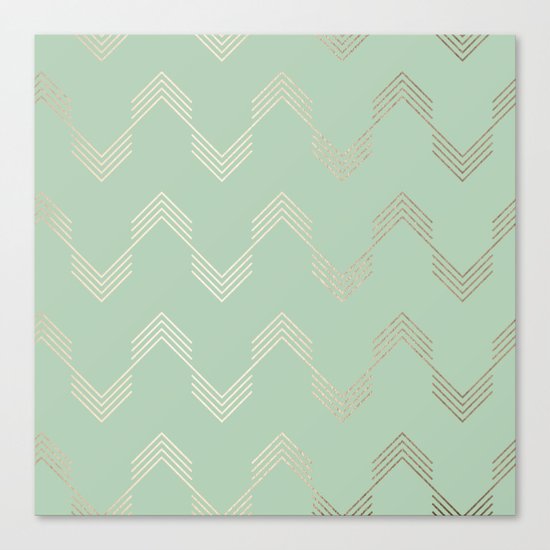 Simply Deconstructed Chevron in White Gold Sands and Pastel Cactus Green Canvas Print