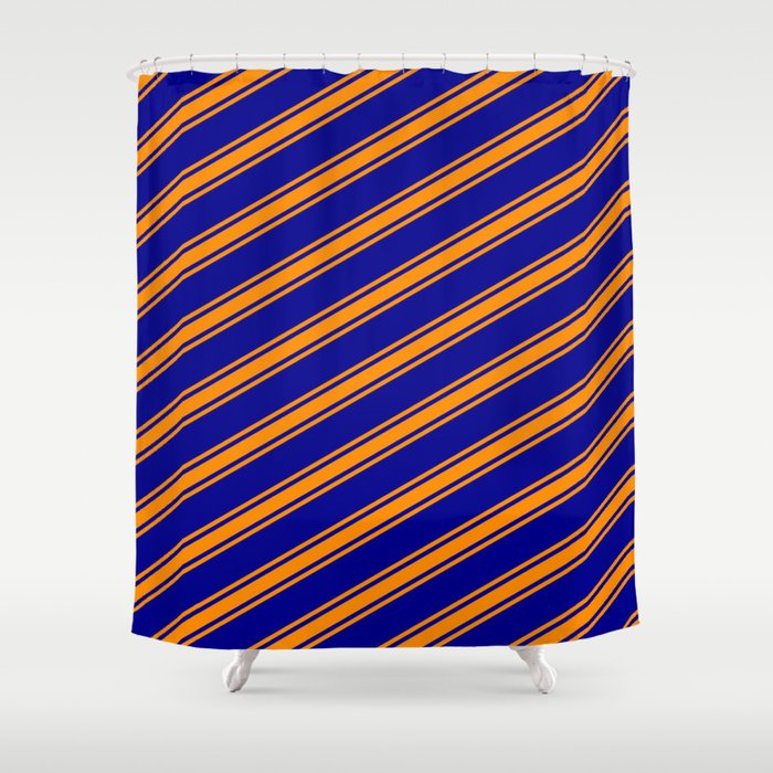 Dark Blue and Dark Orange Colored Lines/Stripes Pattern Shower Curtain