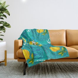 Lemon wreath,majolica Sicilian style art Throw Blanket