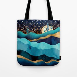 Indigo Desert Night Tote Bag | Contemporary, Desert, Digital, Nature, Succulent, Curated, Blue, Hills, Mountains, Dream 