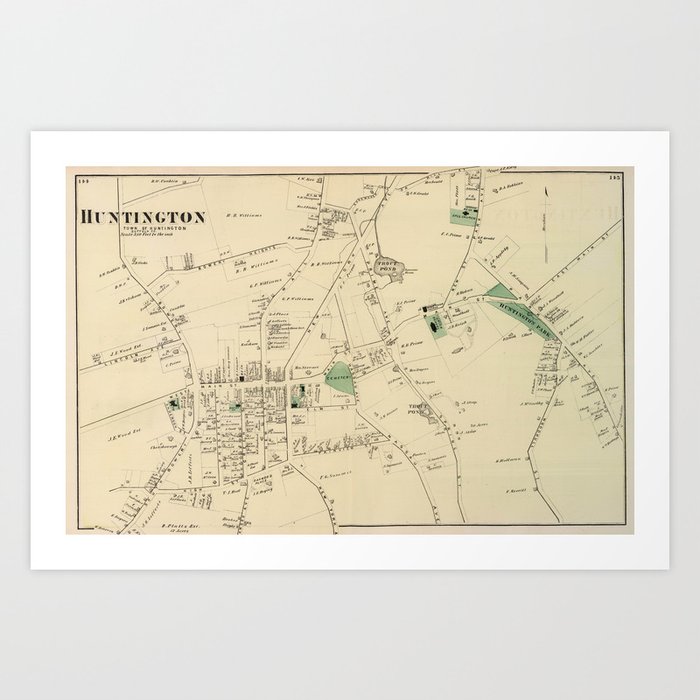 Vintage Map Of Huntington Ny 1873 Art Print By Bravuramedia