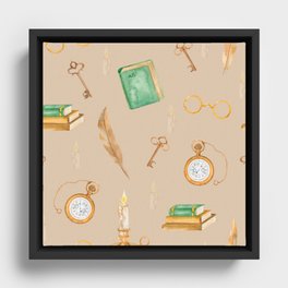 Magician Book Lover Pattern Framed Canvas