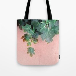 Pink Green Leaves Tote Bag