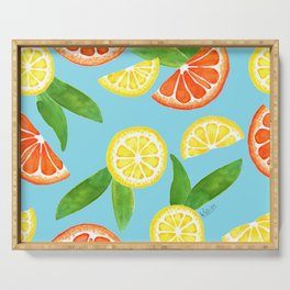 Summer Citrus and Leaves - Blue Serving Tray