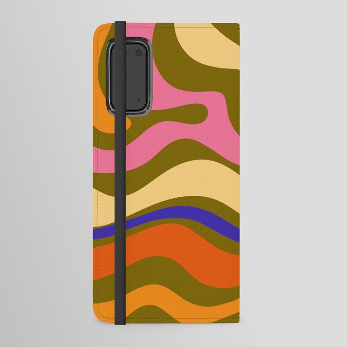 Modern Retro Liquid Swirl Abstract Pattern Square Colorful Olive Green Yellow Blue Pink Orange Android Wallet Case