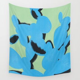 Blue cactus silhouette Wall Tapestry