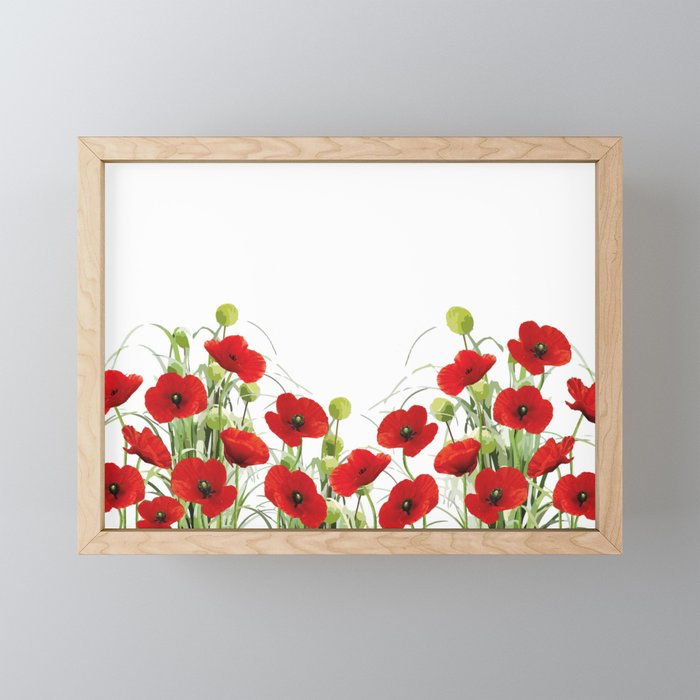 Poppies Flower Field red with background Framed Mini Art Print