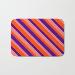 [ Thumbnail: Red, Indigo, and Light Coral Colored Lines Pattern Bath Mat ]