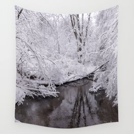 Winter Stream( Black and White Color Photograph) Wall Tapestry