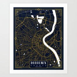 Bordeaux City Map of France - Gold Art Deco Art Print