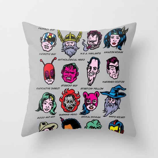 The Hall of Cliché Super Heroes Throw Pillow