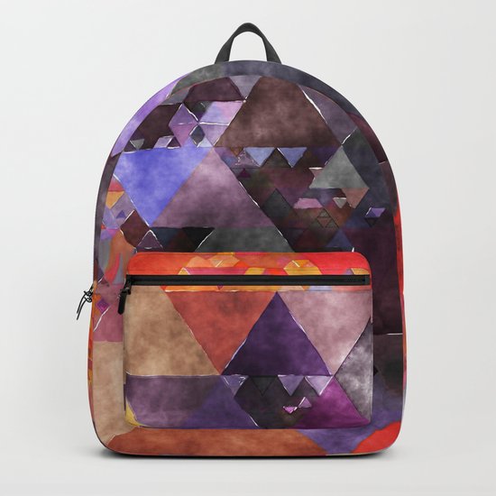 Abstract fire red yellow blue Triangle pattern- Watercolor Illustration Backpack