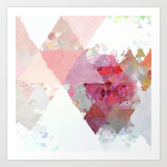 Pink white rosegold triangle pattern Art Print