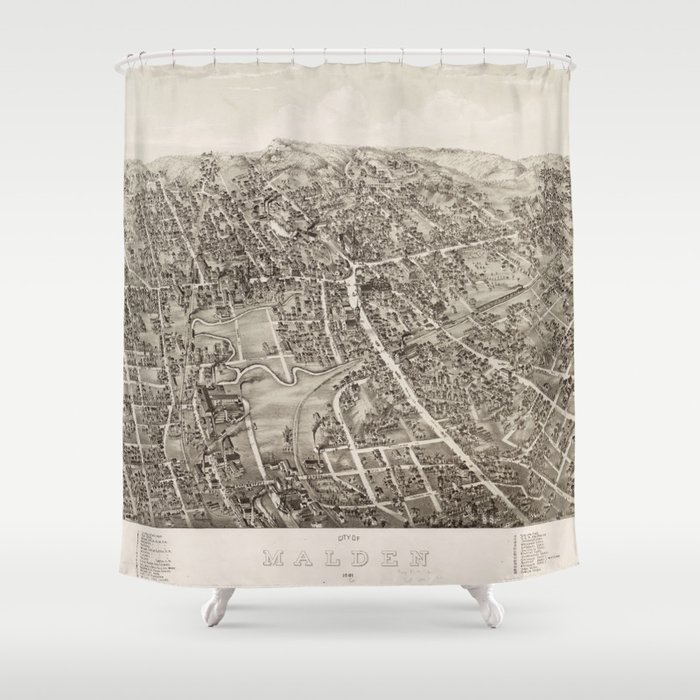 Vintage Pictorial Map of Malden Massachusetts (1881) Shower Curtain