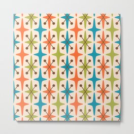 Mid Century Modern Abstract Star Pattern 441 Orange Brown Turquoise Chartreuse Metal Print