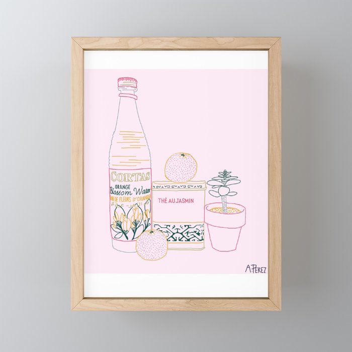 blossoms and tea and madarins Framed Mini Art Print