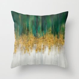 Green and gold motion abstract Throw Pillow