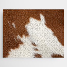 Brown Cowhide, Cow Skin Print Pattern Modern Cowhide Faux Leather Jigsaw Puzzle