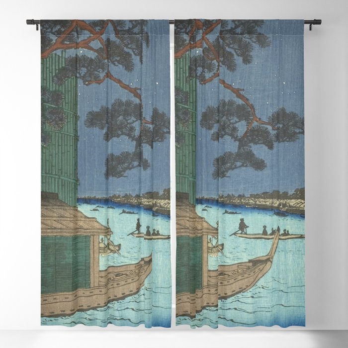 Utagawa Hiroshige - Pine Of Success And Asakusa River - Vintage Japanese Woodblock Print Art Blackout Curtain