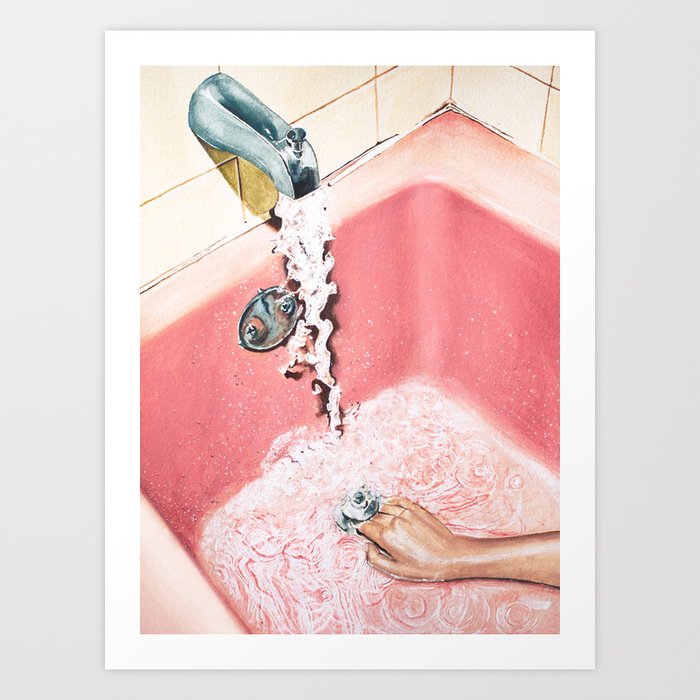 Evening Plans | Vintage Pink Bathroom | Retro Watercolor Art Print